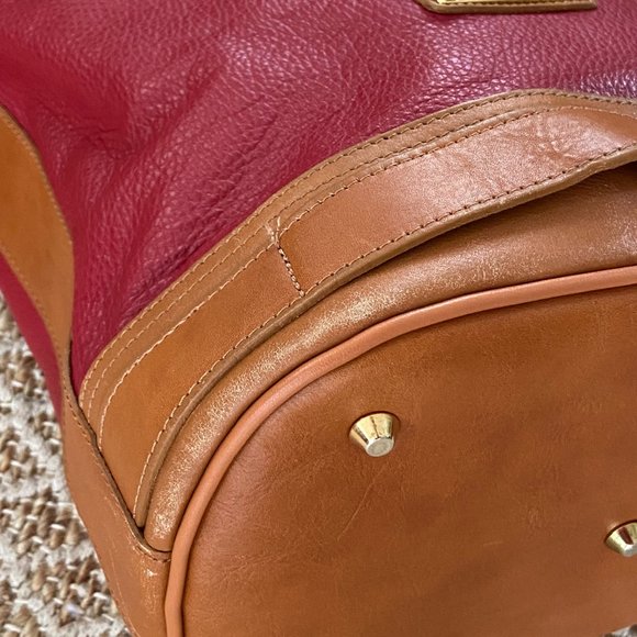 Valentina Italian leather handbag 2 tone red & tan leather Made in Italy - Picture 13 of 14
